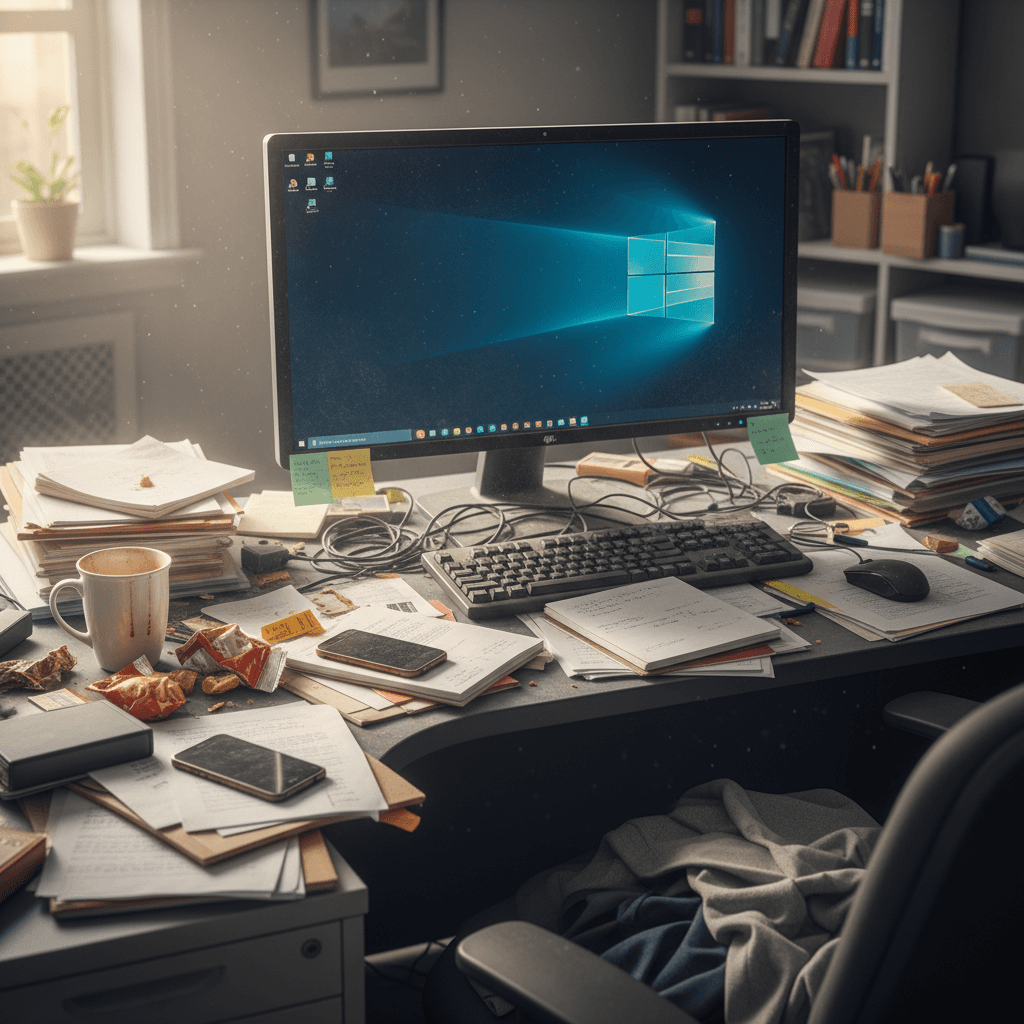 Office desk before professional cleaning